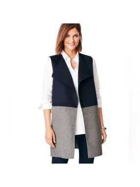 Talbots Womens Colourblock Wool Blend Vest Size Medium Cozycore Fall Layers Cape